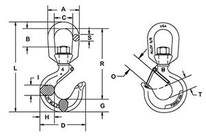 CM Swivel Rigging Hook w/ Latch, Working Load Limit 1-1/2 Ton, Part No.  M3503A