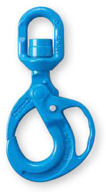 Load hook with rotating eyelet, solid safety lock, swivel load